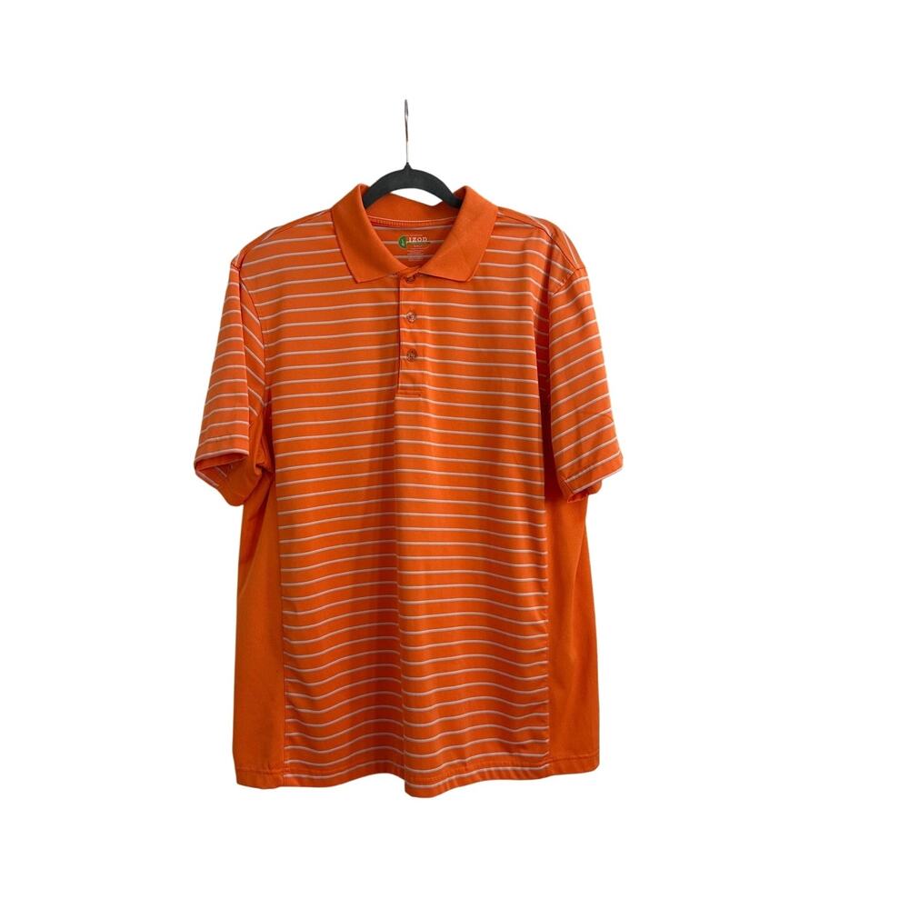 IZOD Performance Golf Shirt Orange White Strip Polo Size Men's Large